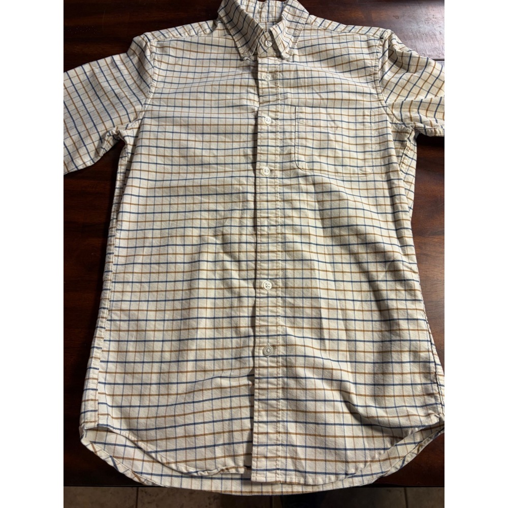 LL Bean Mens Tattersall Plaid Button Down Shirt Long Sleeve Cotton Cream Multi
